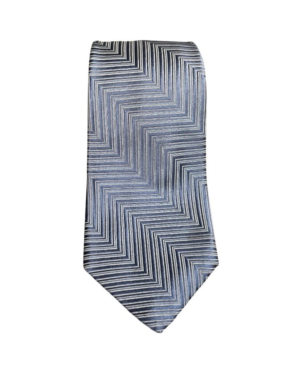 AST Hand-Sewn Silk Chevron Necktie Made In USA Blue & Tan Geometric Design